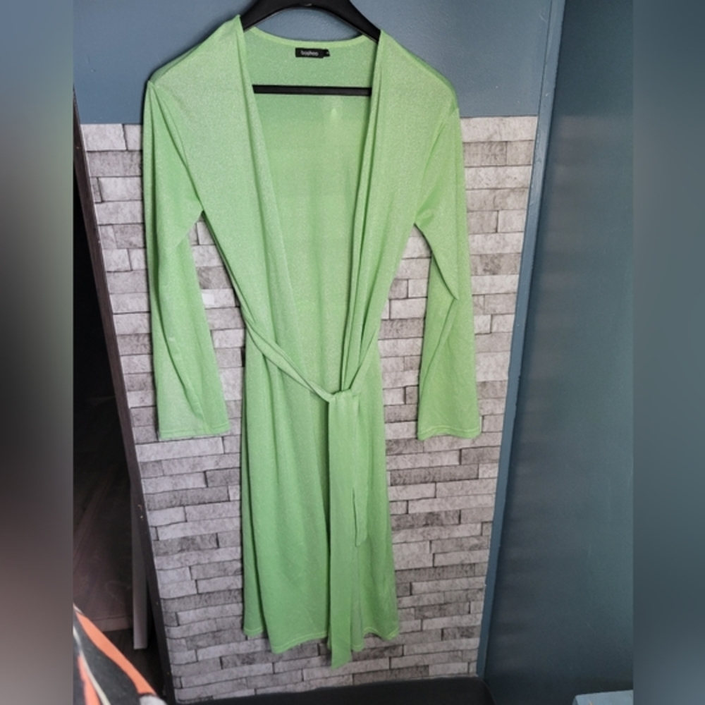 Boohoo size S lime green sheer sparkly kimono beach cover up